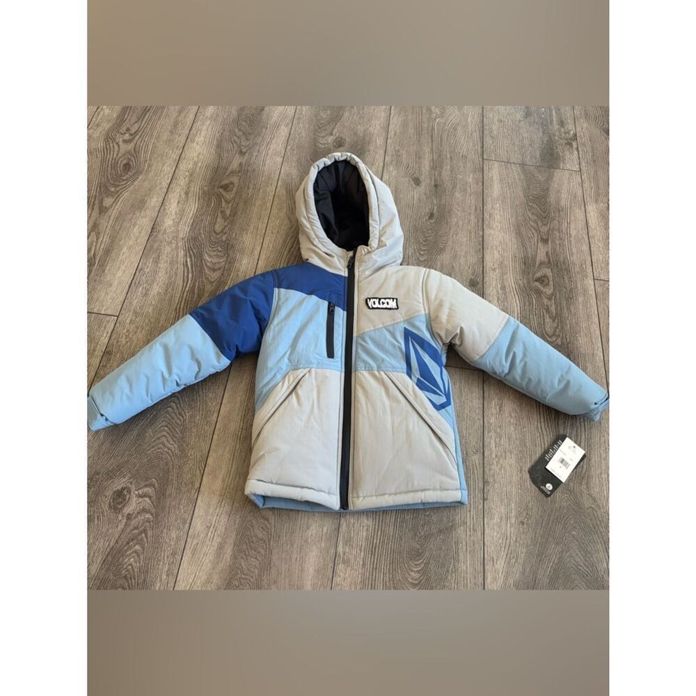 Volcom Kids Light Gray & Blue Colorblock Hooded Puffer Jacket